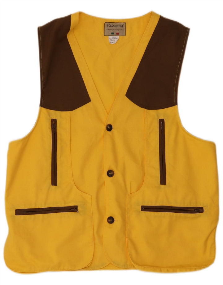 VINTAGE Gilet utilitaire pour hommes UK 40 Grand jaune colorblock polyester