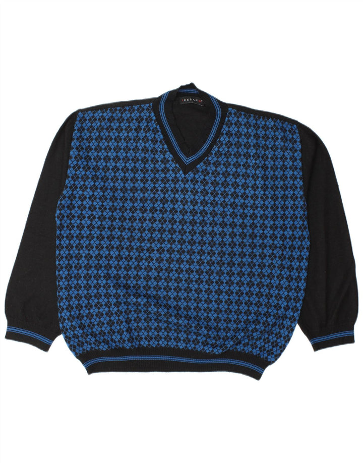 Islande Pull col V pour homme XL Bleu Argyle/Diamond Laine