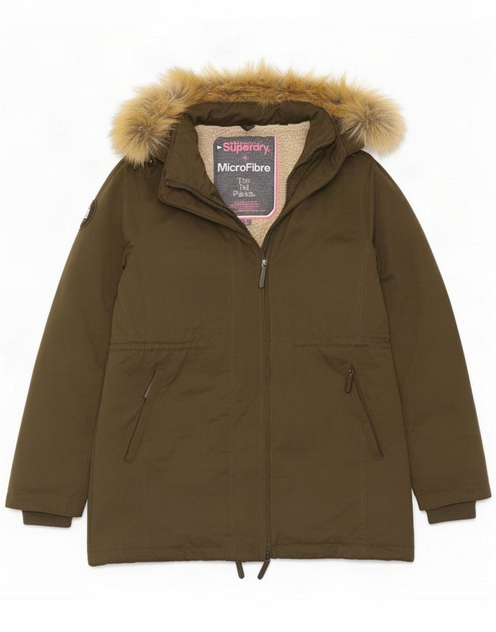 Superdry Parka à capuche pour femme UK 16 Large Kaki Polyester