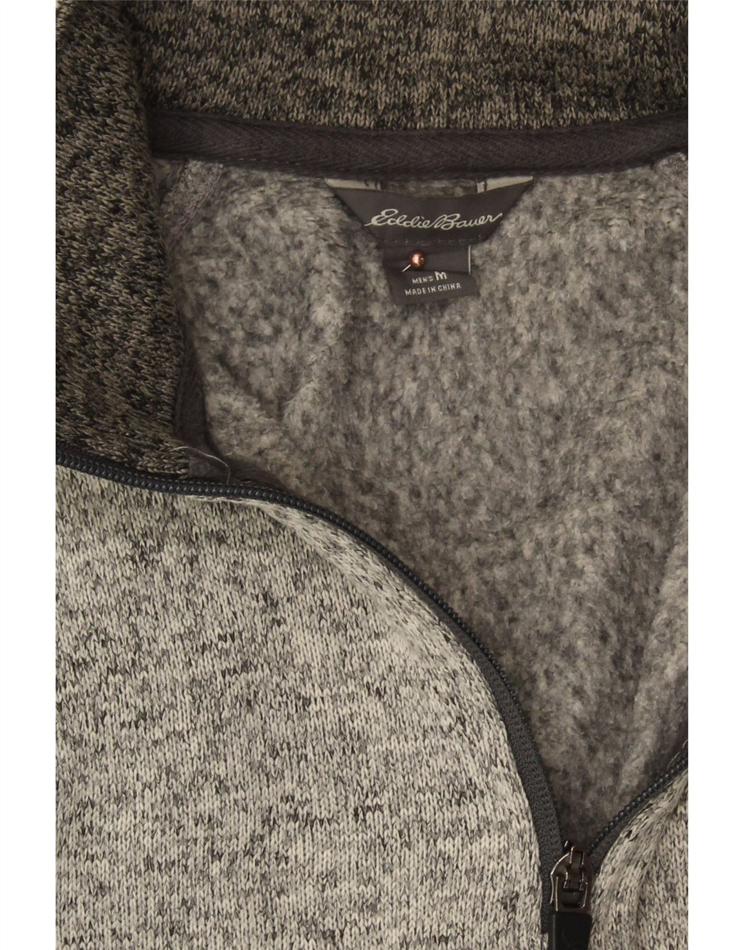 EDDIE BAUER Mens Zip Fleece Jumper Medium Grey Flecked Polyester Vintage Eddie Bauer and Second-Hand Eddie Bauer from Messina Hembry 