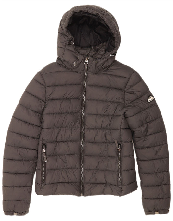 Superdry Veste matelassée à capuche pour femme UK 10 Small Gris Nylon