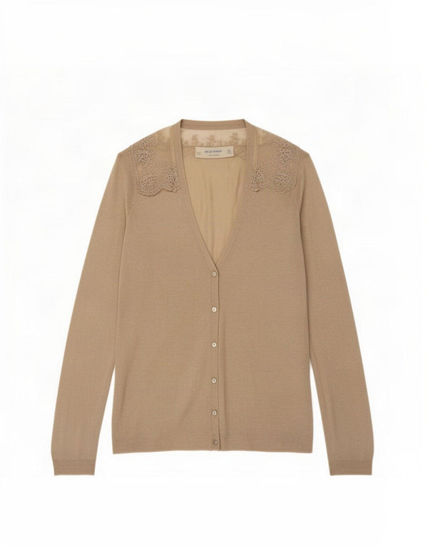 Zara Cardigan Femme Pull UK 10 Petite Rayonne Florale Beige