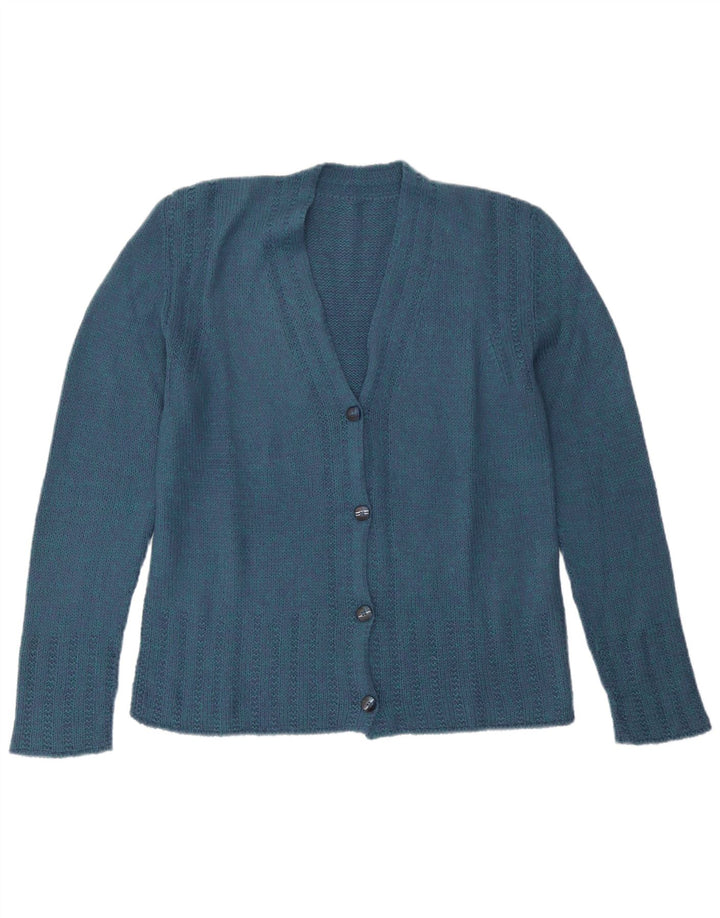 vintage Femme Cardigan Pull UK 12 Bleu Moyen