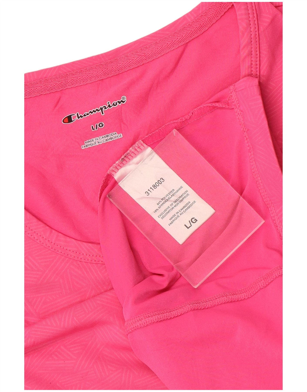 Champion T-Shirt Femme Top UK 16 Grand Rose Géométrique Polyester Sports