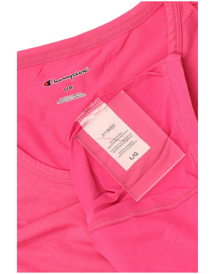 Champion T-Shirt Femme Top UK 16 Grand Rose Géométrique Polyester Sports