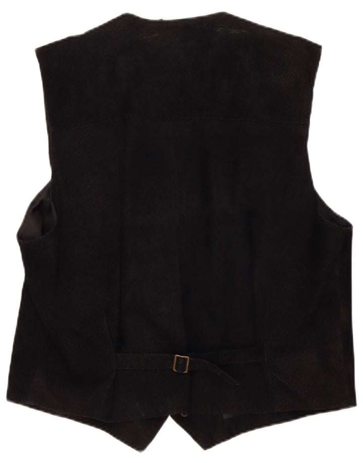 John Monroe Gilet en daim pour homme en cuir noir moyen