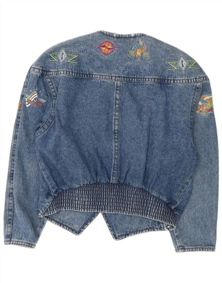 Bogner Womens Graphic Crop Denim Jacket UK 14 Bleu moyen années 90