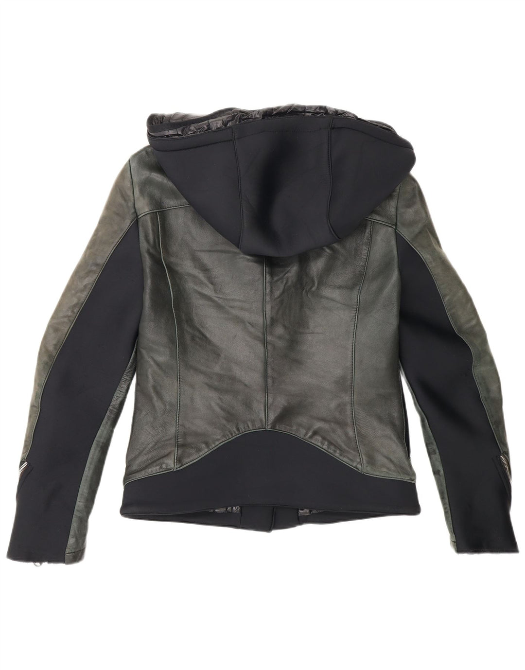 Delan Veste de motard en cuir à capuche pour femme IT 42 Vert moyen Colourblock