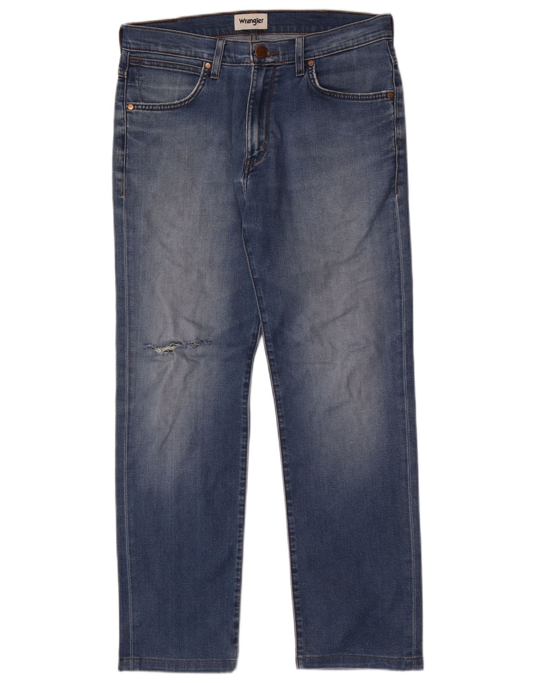 Wrangler Jean droit vieilli pour homme W32 L30 Bleu