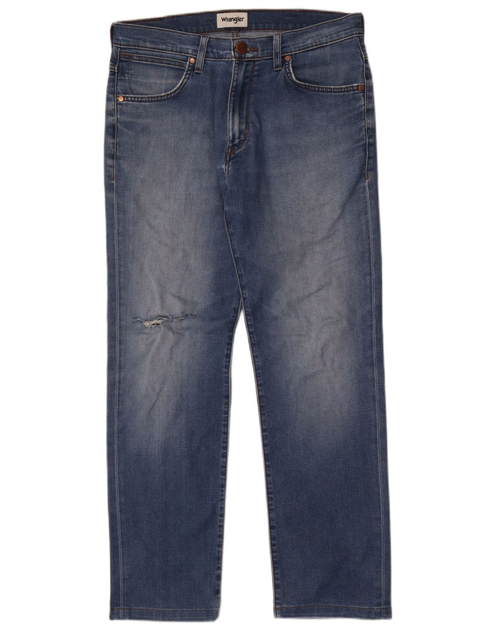 Wrangler Jean droit vieilli pour homme W32 L30 Bleu