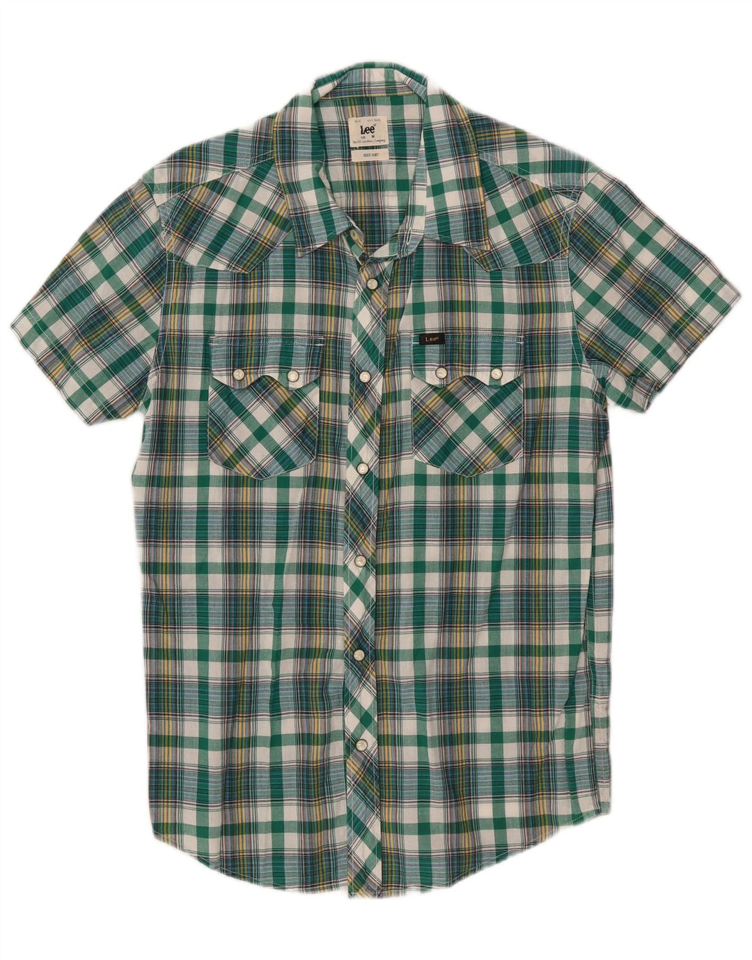 Lee Chemise à Manches Courtes Rider Homme Vert Moyen à Carreaux en Coton