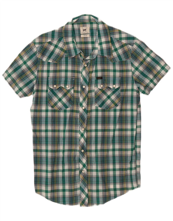 Lee Chemise à Manches Courtes Rider Homme Vert Moyen à Carreaux en Coton