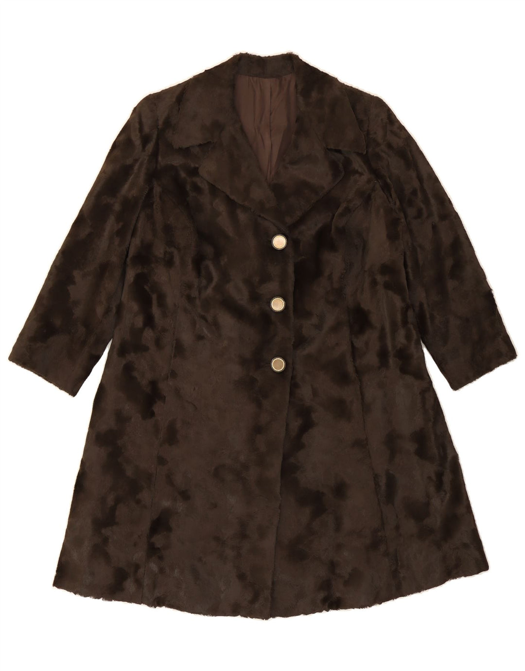 VINTAGE Womens Faux Fur Overcoat UK 12 Medium Brown Vintage Vintage and Second-Hand Vintage from Messina Hembry 
