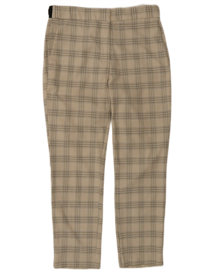 Zara Pantalon de Costume Fuselé Femme Large W30 L27 Beige à Carreaux Polyester