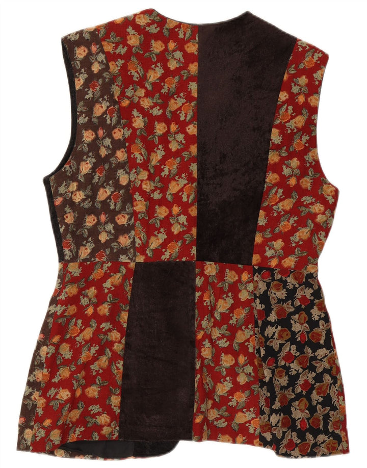 vintage Womens Gilet UK 14 Moyen Multicolore Patchwork Laine