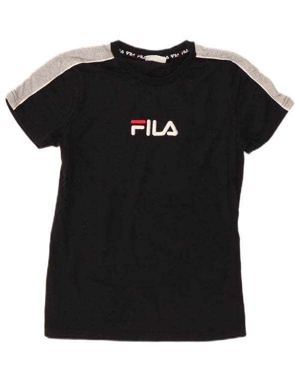 Fila T-shirt graphique pour femme UK 10 Petit coton color block noir