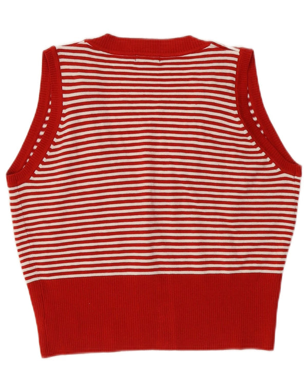 BENETTON Cardigan court sans manches pour femme UK 14 Grandes rayures rouges