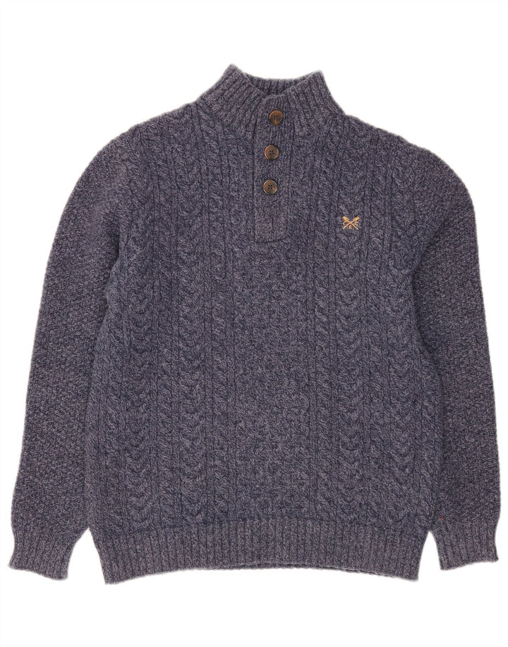 Crew Clothing Pull à col boutonné pour homme Petit bleu marine moucheté