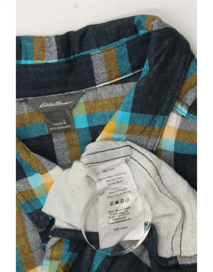 EDDIE BAUER Chemise en flanelle pour femme UK 16 Grand coton à carreaux bleu marine