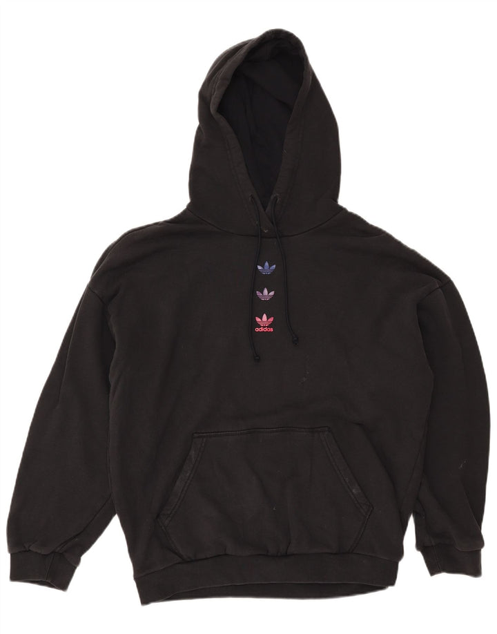 ADIDAS Pull à capuche surdimensionné graphique pour femme UK 12 en coton noir moyen