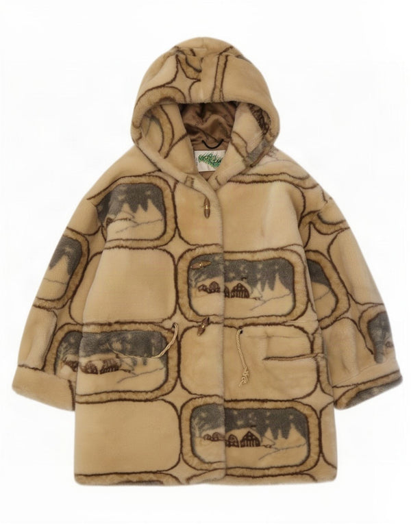 Verde Piu Duffle-coat à capuche surdimensionné pour femme UK 10 Petit motif géométrique beige