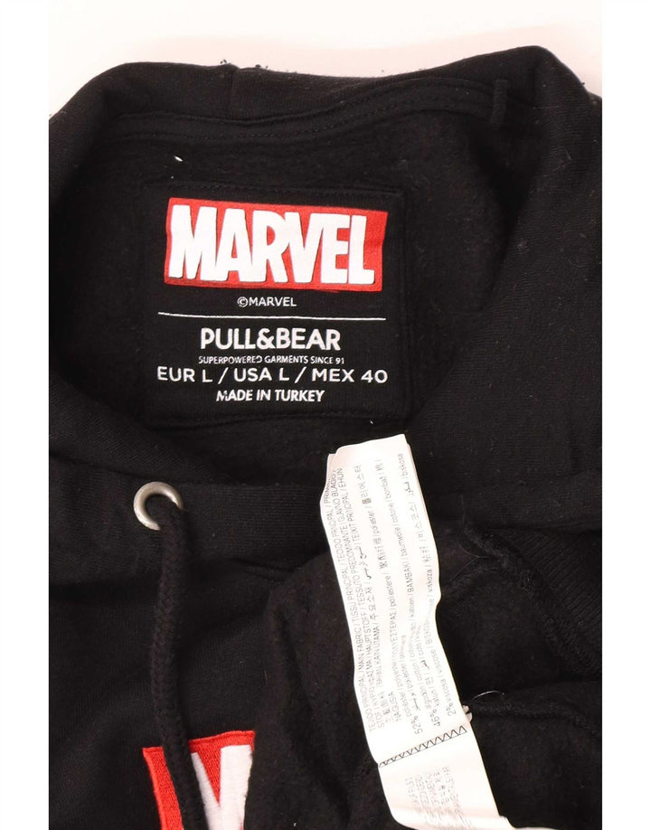 Pull & Bear Pull à capuche graphique Marvel pour hommes, grand, noir, polyester