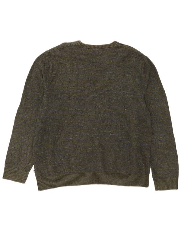 Nautica Pull col rond pour homme en coton à fines rayures Vert 2XL