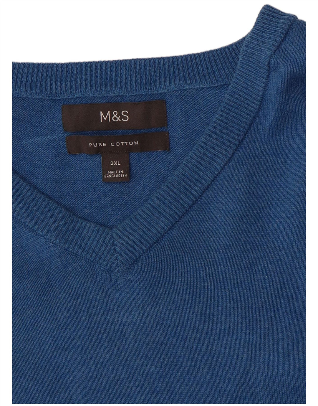 Marks & Spencer Pull col V pour homme en coton bleu 3XL