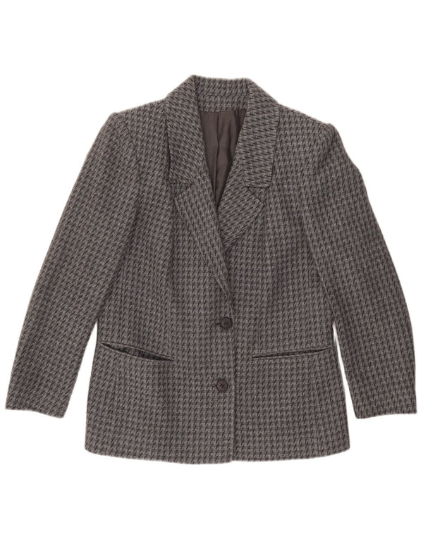 vintage Femme 2 Bouton Blazer Veste IT 43 Pied-de-poule Gris Moyen