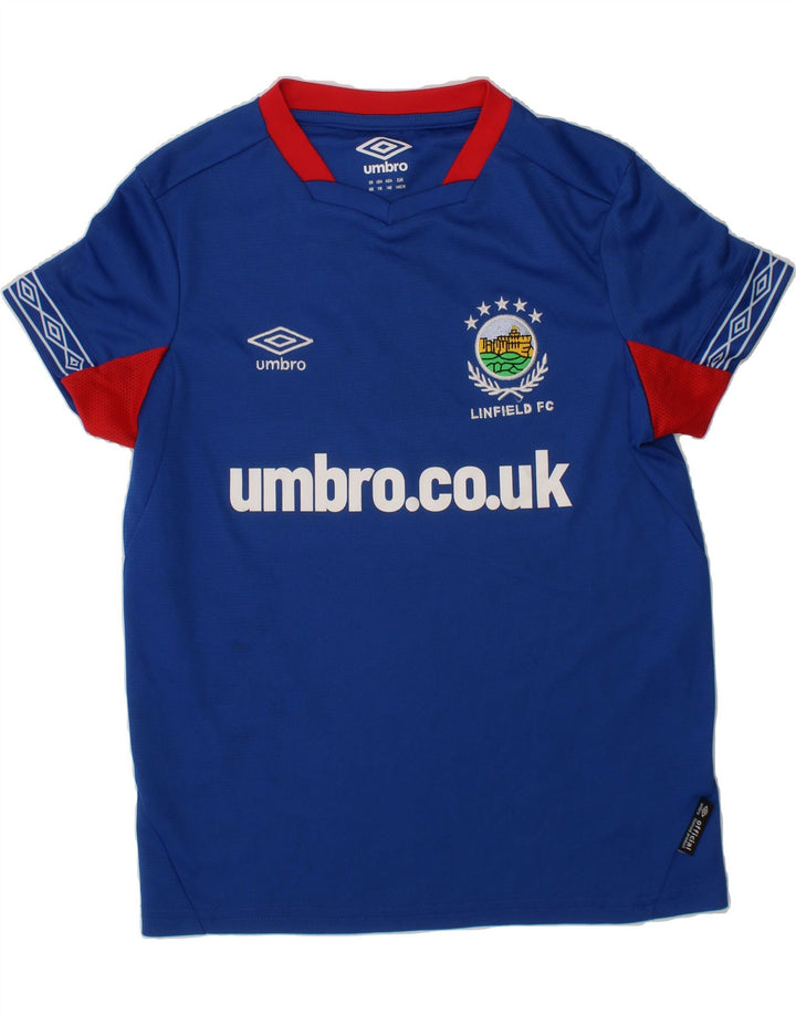 UMBRO Boys Graphic T-Shirt Top 11-12 Years Medium Blue Colourblock Vintage Umbro and Second-Hand Umbro from Messina Hembry 