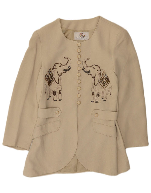 veste blazer graphique femme vintage IT 42 imprimé animal beige moyen
