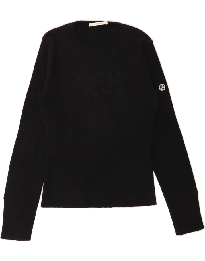 NORTH SAILS Womens Graphic Crew Neck Jumper Sweater UK 14 Medium Black Vintage North Sails and Second-Hand North Sails from Messina Hembry 