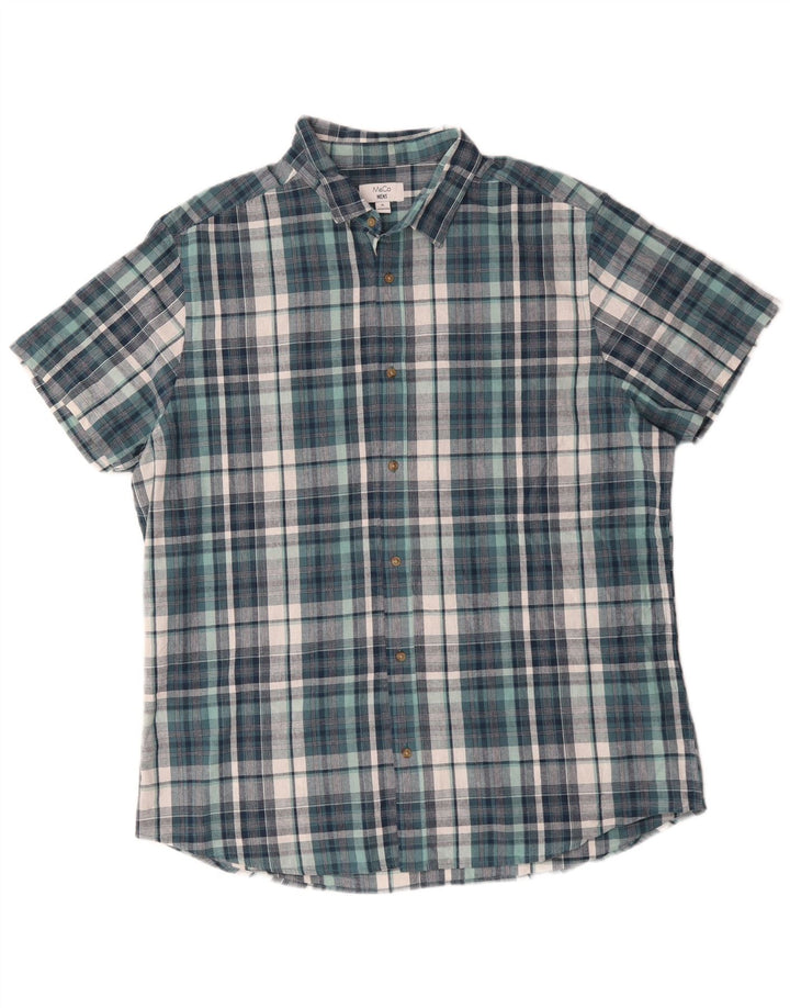 M&CO Chemise à manches courtes pour homme XL en coton à carreaux bleu