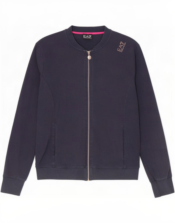 Emporio Armani Veste de survêtement pour femme UK 14 Large Bleu Marine Coton