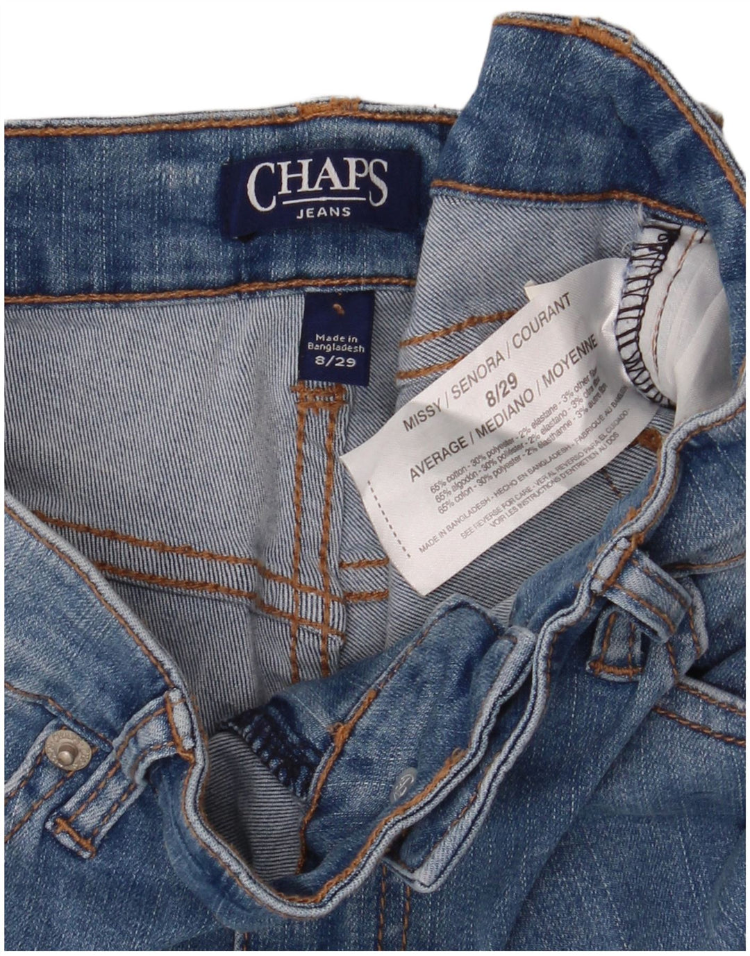 CHAPS Jean court Kick taille mi-haute pour femme US 8 Medium W29 L26 Bleu Coton