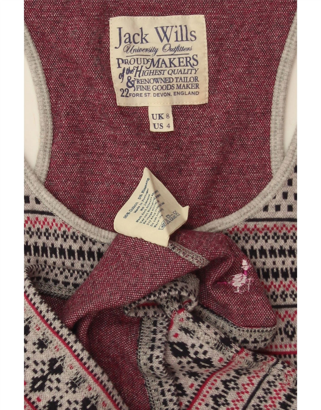 JACK WILLS Débardeur pour femme UK 8 Small Gris Fair Isle Coton