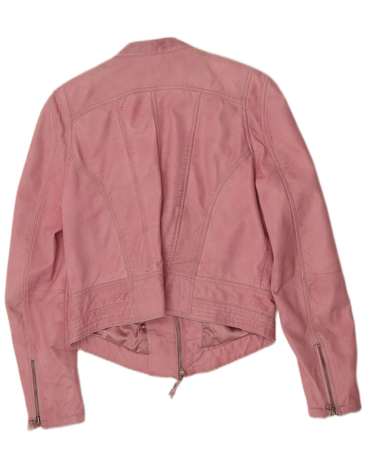 Zucchero Veste en cuir motard pour femme UK 16 Grand cuir rose