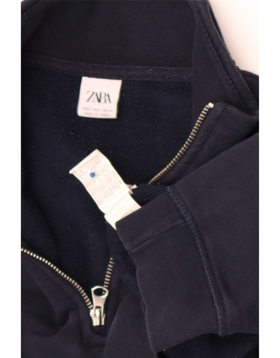 Zara Mens Zip Neck Sweatshirt Jumper Large Bleu Marine Coton