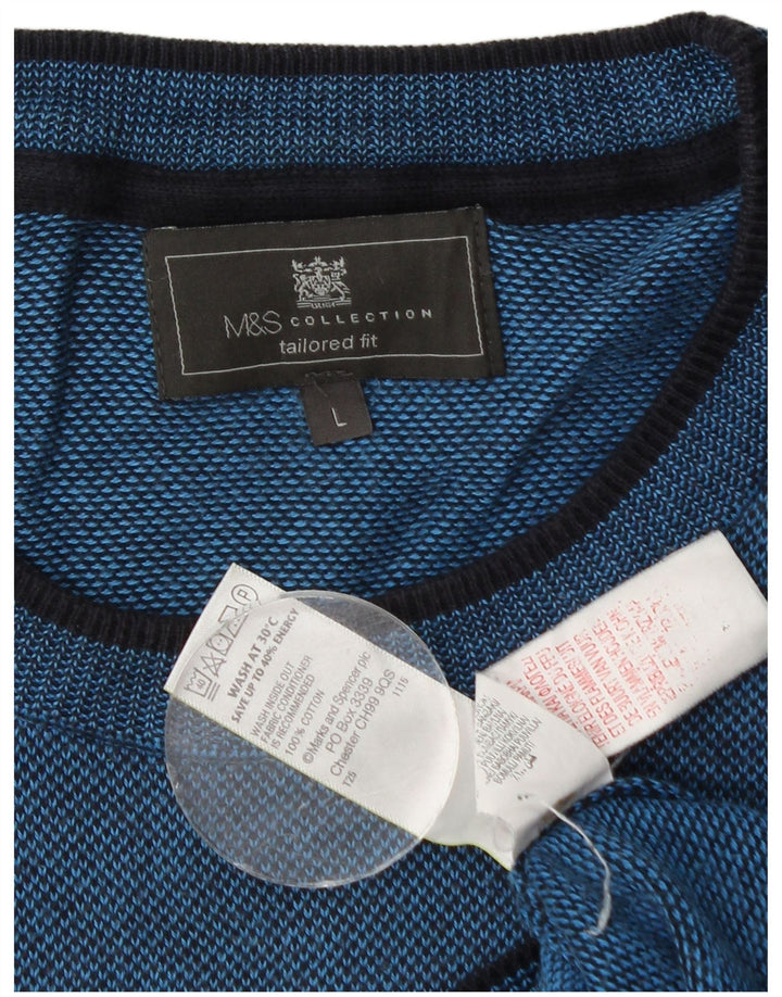 Marks & Spencer Pull à col rond coupe ajustée pour homme, grand bleu