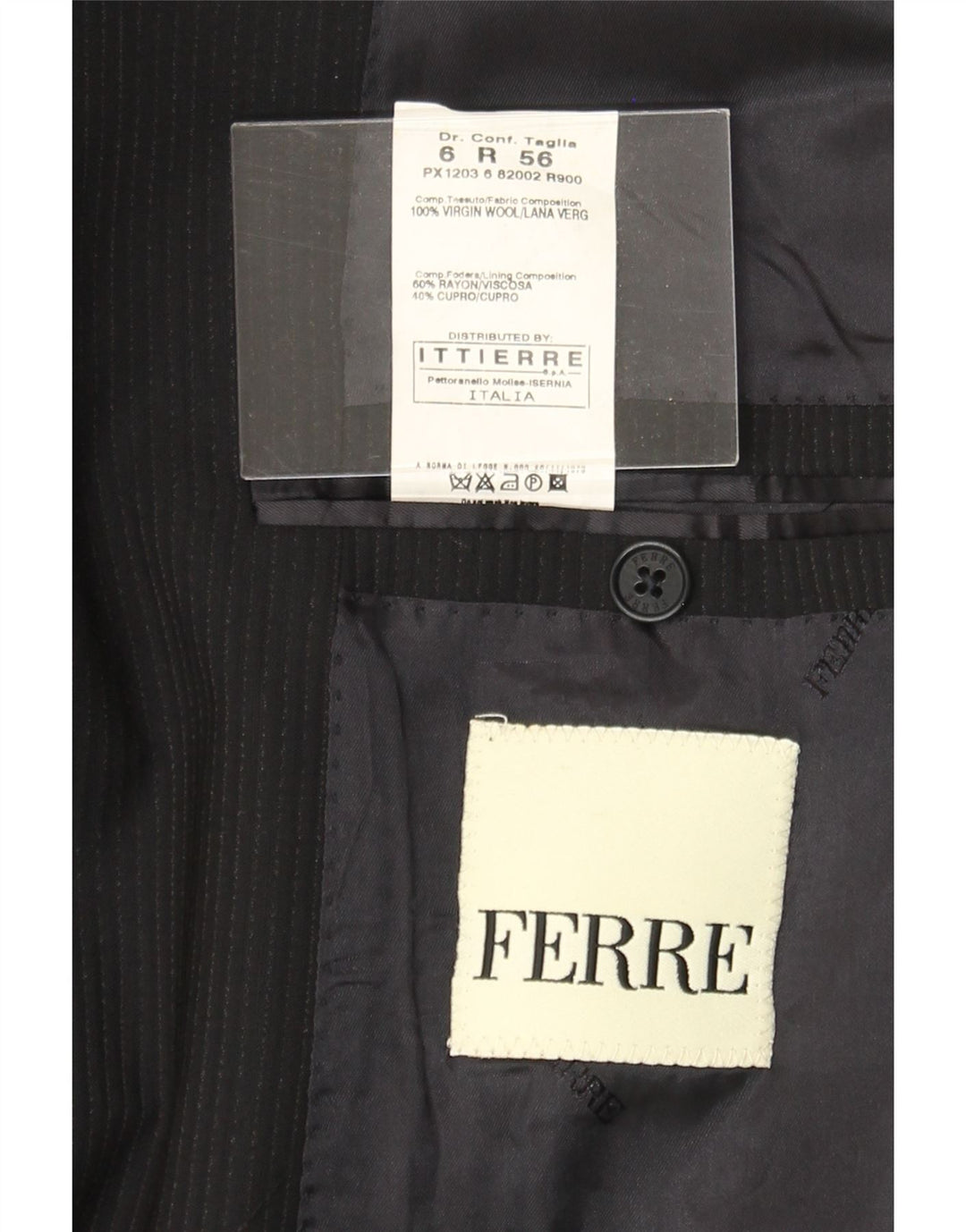 FERRE Mens 3 Button Blazer Jacket IT 56 3XL Navy Blue Pinstripe Vintage Ferre and Second-Hand Ferre from Messina Hembry 
