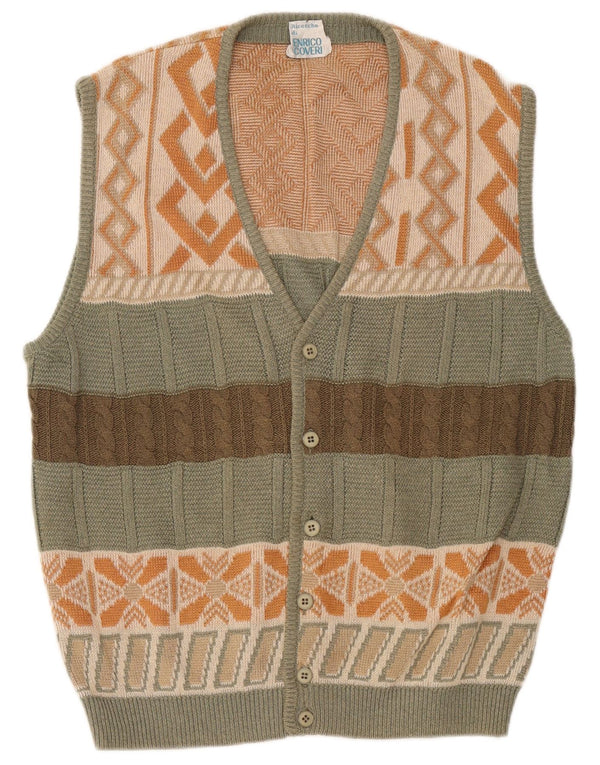 Enrico Coveri Cardigan sans manches pour homme vert moyen géométrique