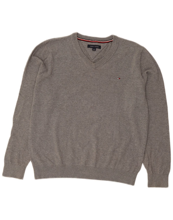 Tommy Hilfiger Pull col V pour homme en coton moucheté gris Taille L