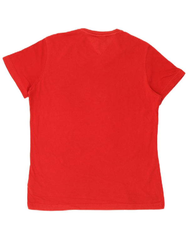 Tommy Hilfiger Womens Graphic T-Shirt Top UK 12 Medium Red Cotton