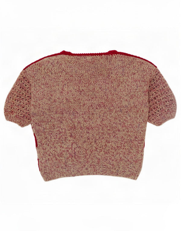 vintage Femmes Voir à travers Crew Neck Jumper Pull UK 16 Grand Rayé Rouge