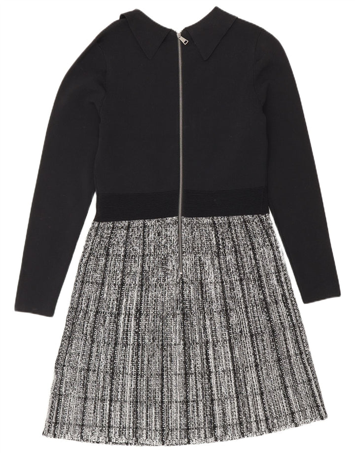 Ted Baker Robe basique à manches longues pour femme Taille 2 Petit carreaux noirs Viscose