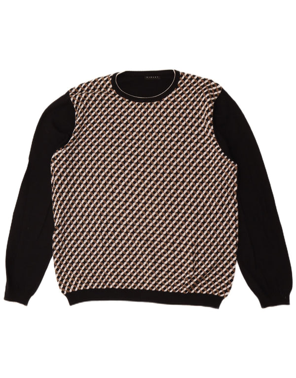 SISLEY Pull col rond homme grand carreaux noirs
