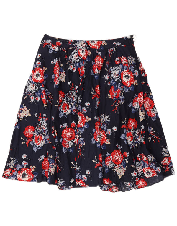 Laura Ashley Jupe plissée pour femme UK 14 Large W32 Bleu marine Coton floral