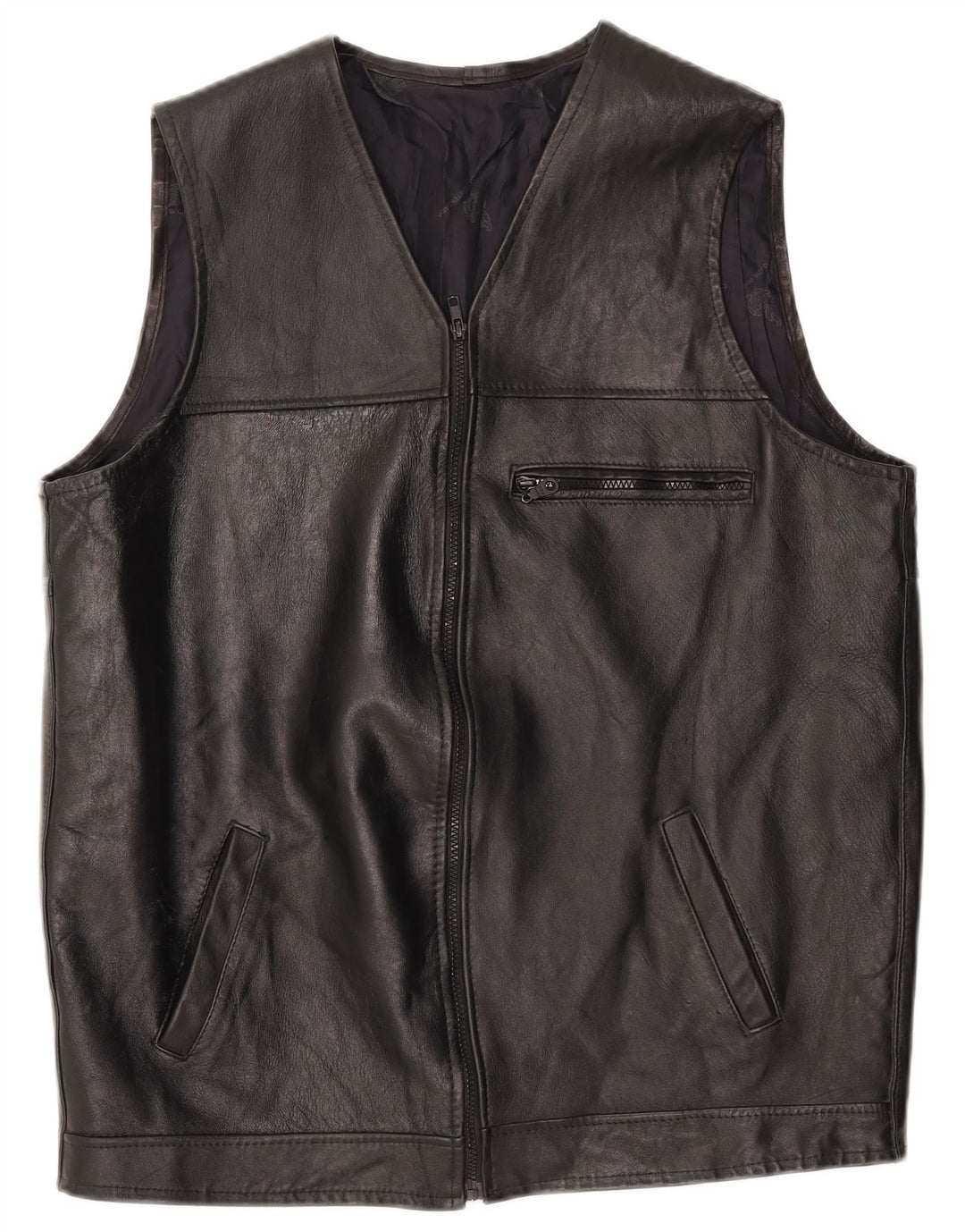 VINTAGE Gilet en cuir homme UK 40 Grand Noir