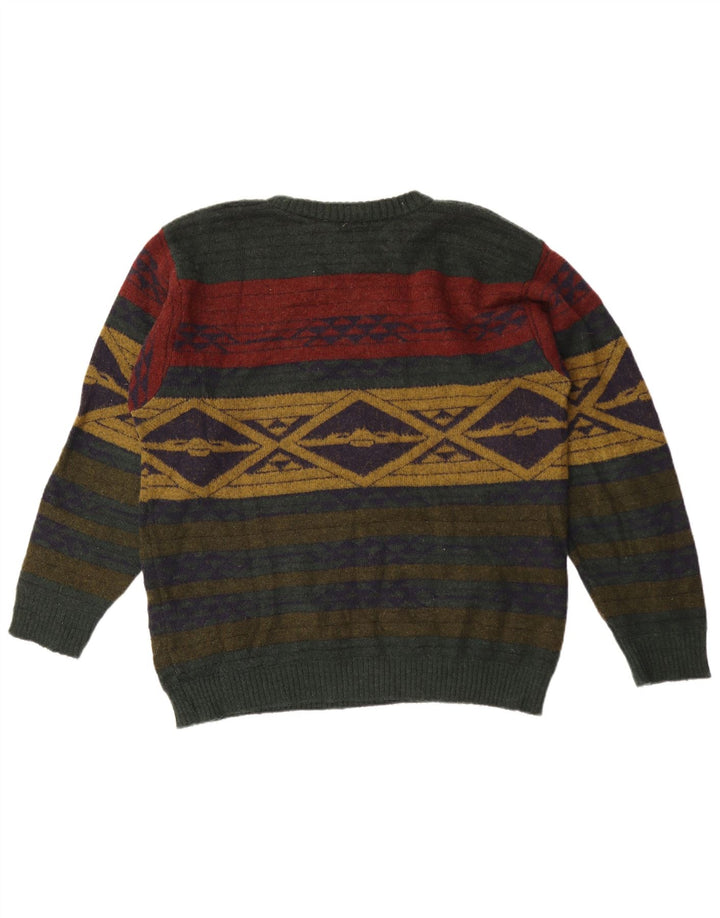 Alba Moda Pull à col rond pour homme Large Kaki Géométrique