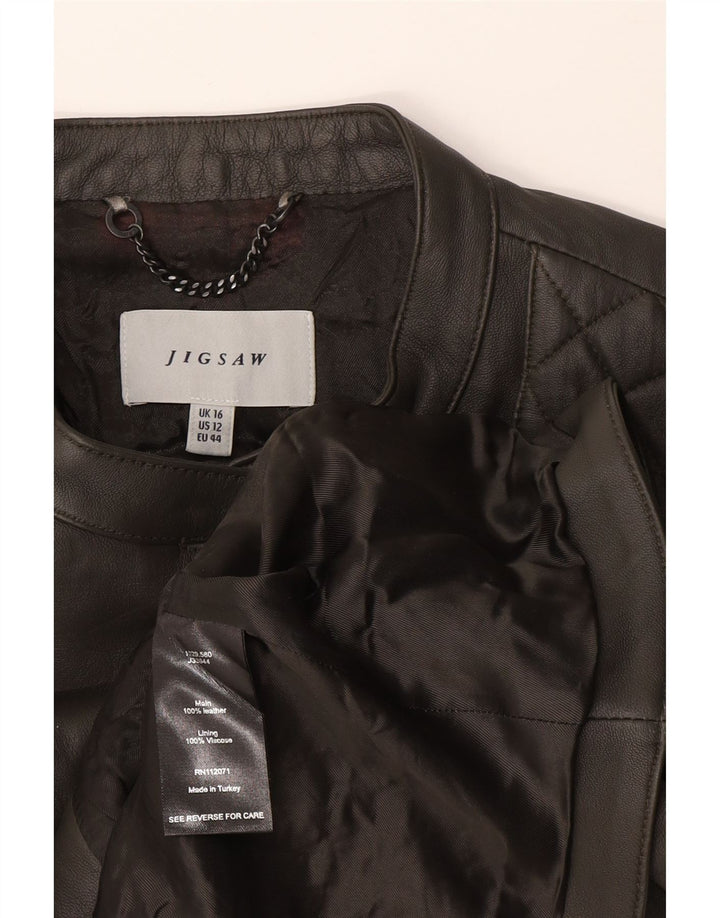 Jigsaw Veste de motard en cuir pour femme UK 16 Grand cuir gris